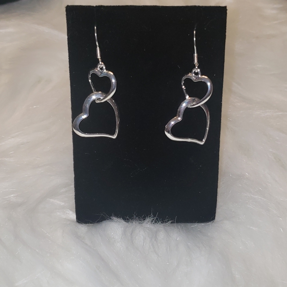 Double Heart Dangle Earrings